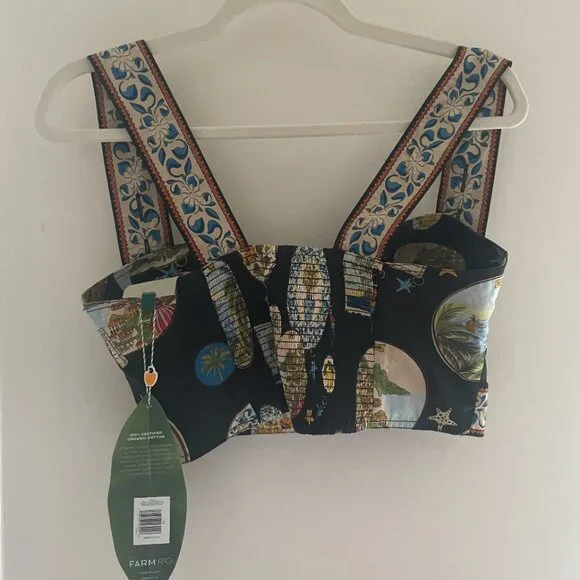 Farm Rio black trip souvenir topstitching organic cotton top - Picture 5 of 6